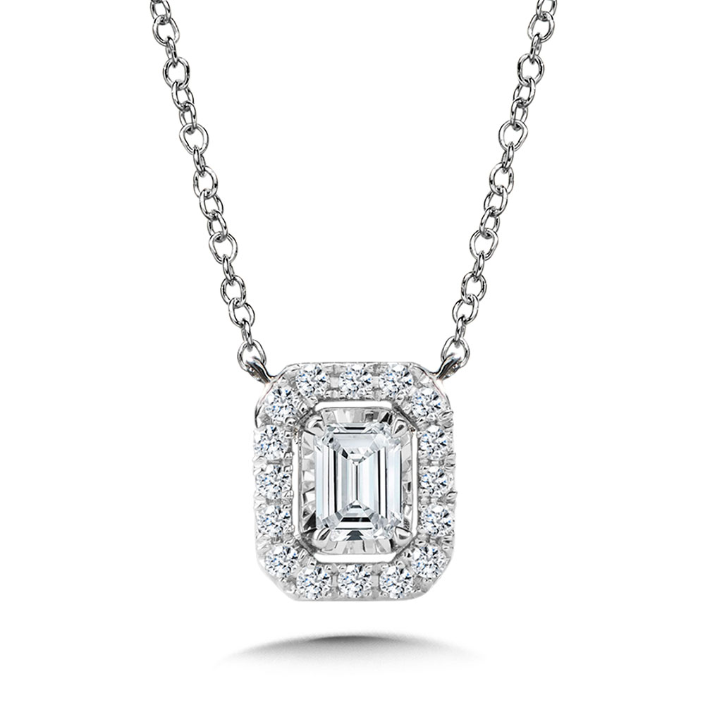 Beautiful Trio Necklace with emerald cut stones and two round diamonds by  Diamond Essence set in