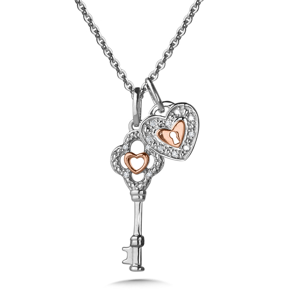 Black Diamond, Sapphire, & Sterling Silver Padlock Necklace